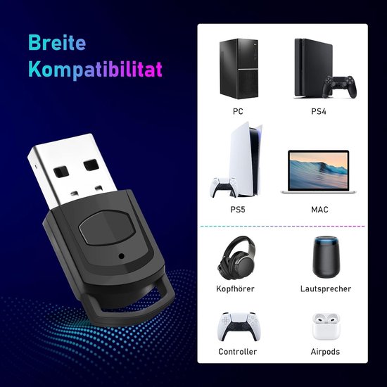 Bluetooth USB Audio Adapter voor PS5, PS4 en PC - Draadloze Dongle met Mini Microfoon, Plug & Play voor Gaming en Muziekstreaming — afbeelding 2
