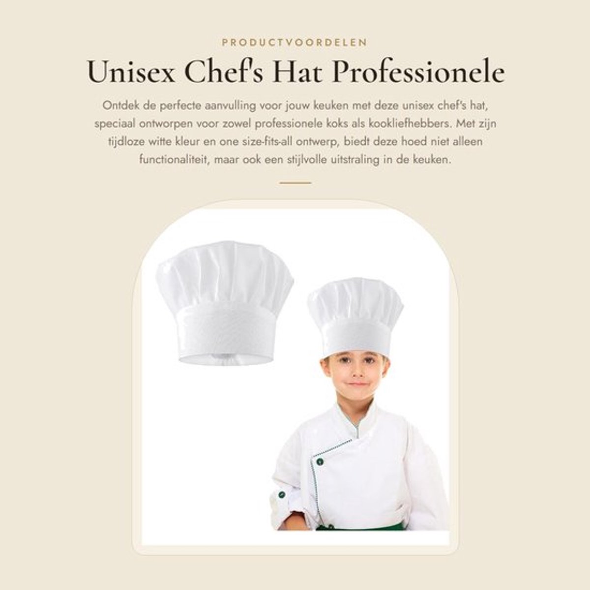 Chefsmuts Unisex - Wit - One Size - Stijlvol Design - Professioneel Gebruik - Kookaccessoire - Comfortabel Materiaal - Koksbaret
