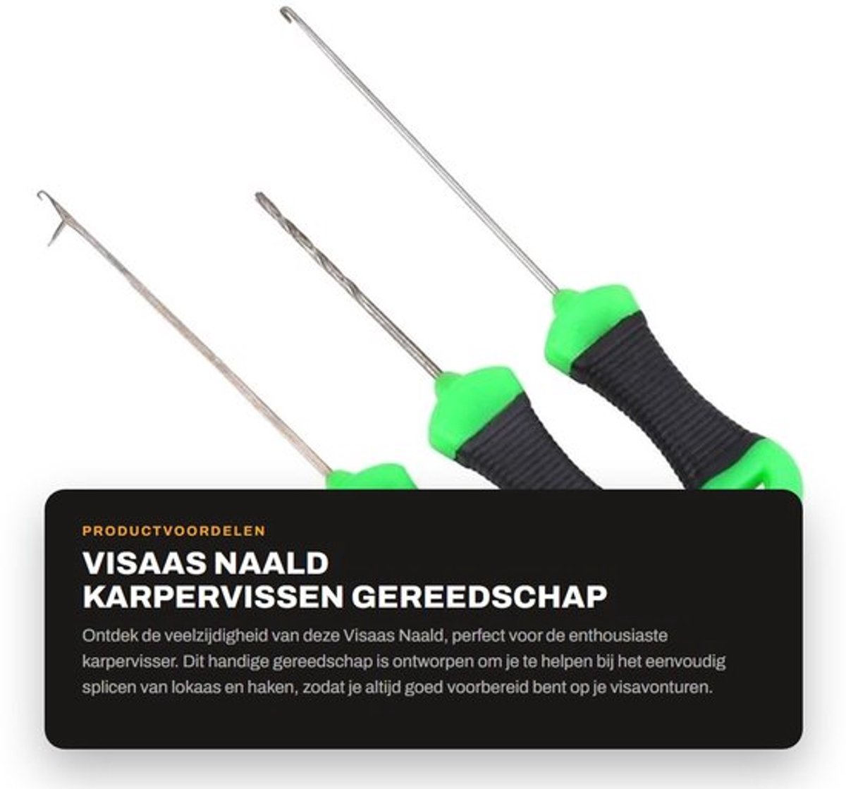 Splicing Naald 3 Stuks - Roestvrij Staal - Aasnaald Gereedschap - Karpervissen - Handvatlengte 42 mm - Totale Lengte 97 mm