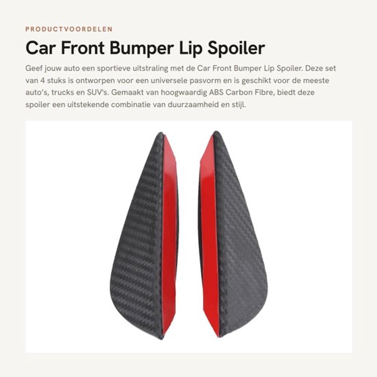 Voorbumperlip 4-delig - Universele ABS Koolstofvezel - Spoiler Canards - Trim Kit - Plakband - Bescherming tegen krassen
