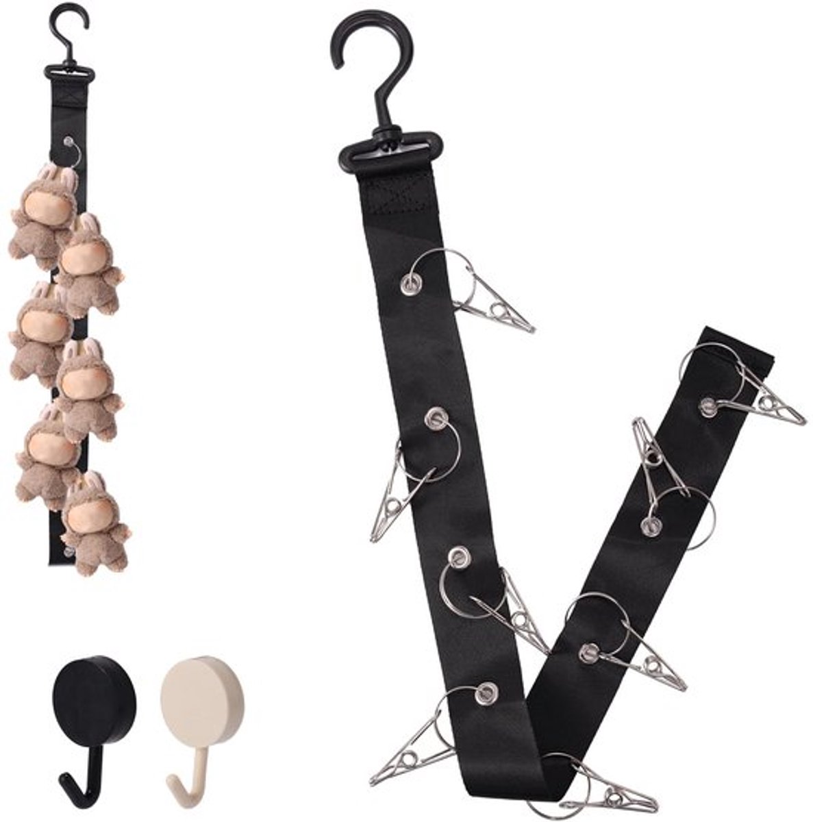 Poppen Organizer 66 cm - Hangende Knuffeldierketting - 8 Metalen Clips - 2 Extra Haken - Stof/Plastic - Voor Organiseren Speelgoed - Knuffelorganizer
