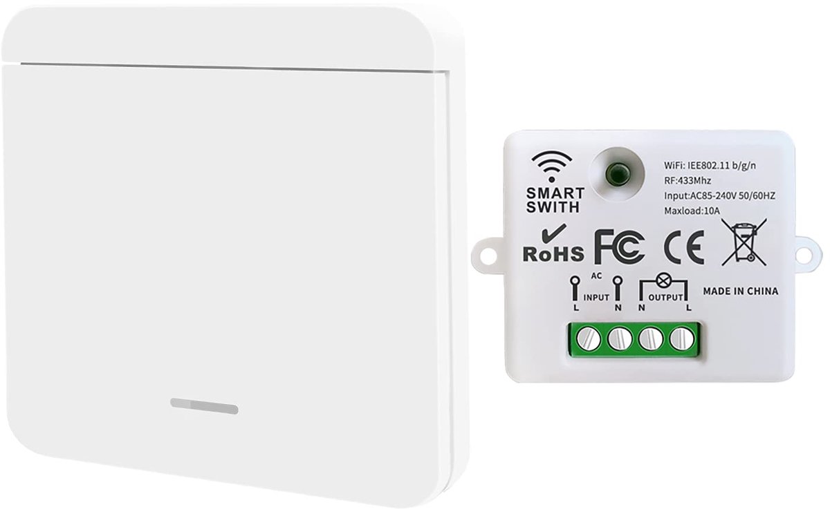 SnelShoppen - Mini Wireless WiFi Switch 2500W 10A RF Remote Control Receiver met Tuya App, Compatibel met Alexa en Google Home voor Slimme Huizen