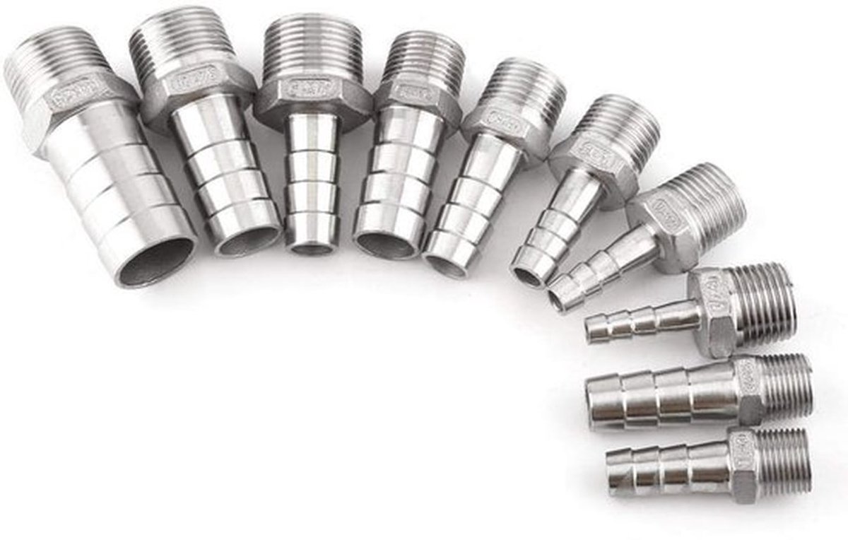 Slangconnector 1/8"~3/4" - Hoogwaardige 304 Roestvrij Staal - Snelle Installatie - Barbed Connector - Geschikt voor Water/Lucht/Fuel - Duurzaam en Langdurig - Slangverbinder