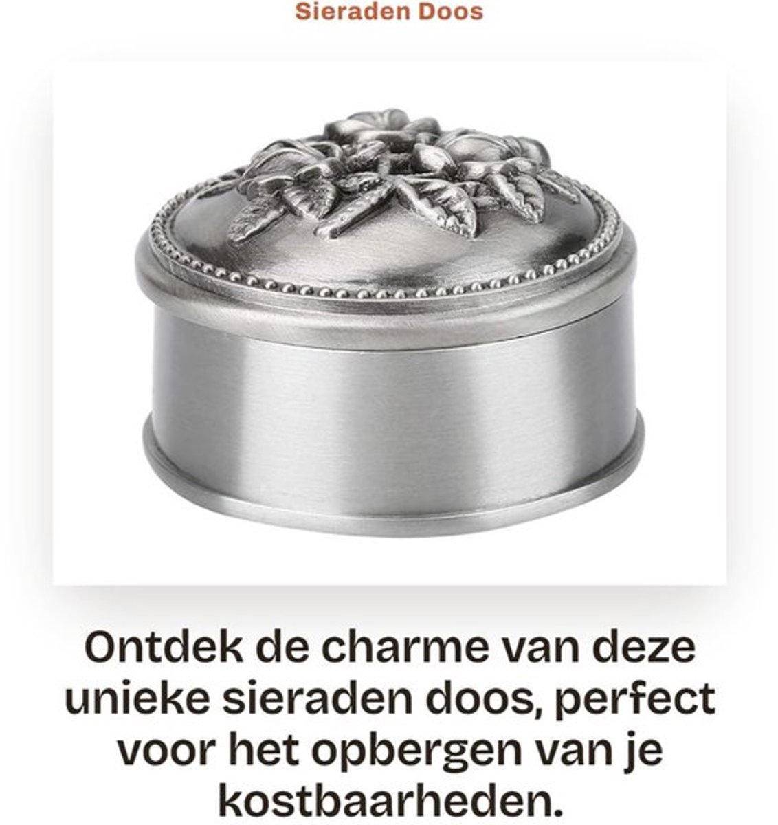 Sieradenbox Uniek Ontwerp - Vintage Bloem Motief - Zinklegering - Zacht Binnenvoertje - Geschikt voor Huwelijksringen - Elegant Metalen Glans - Ringdoos