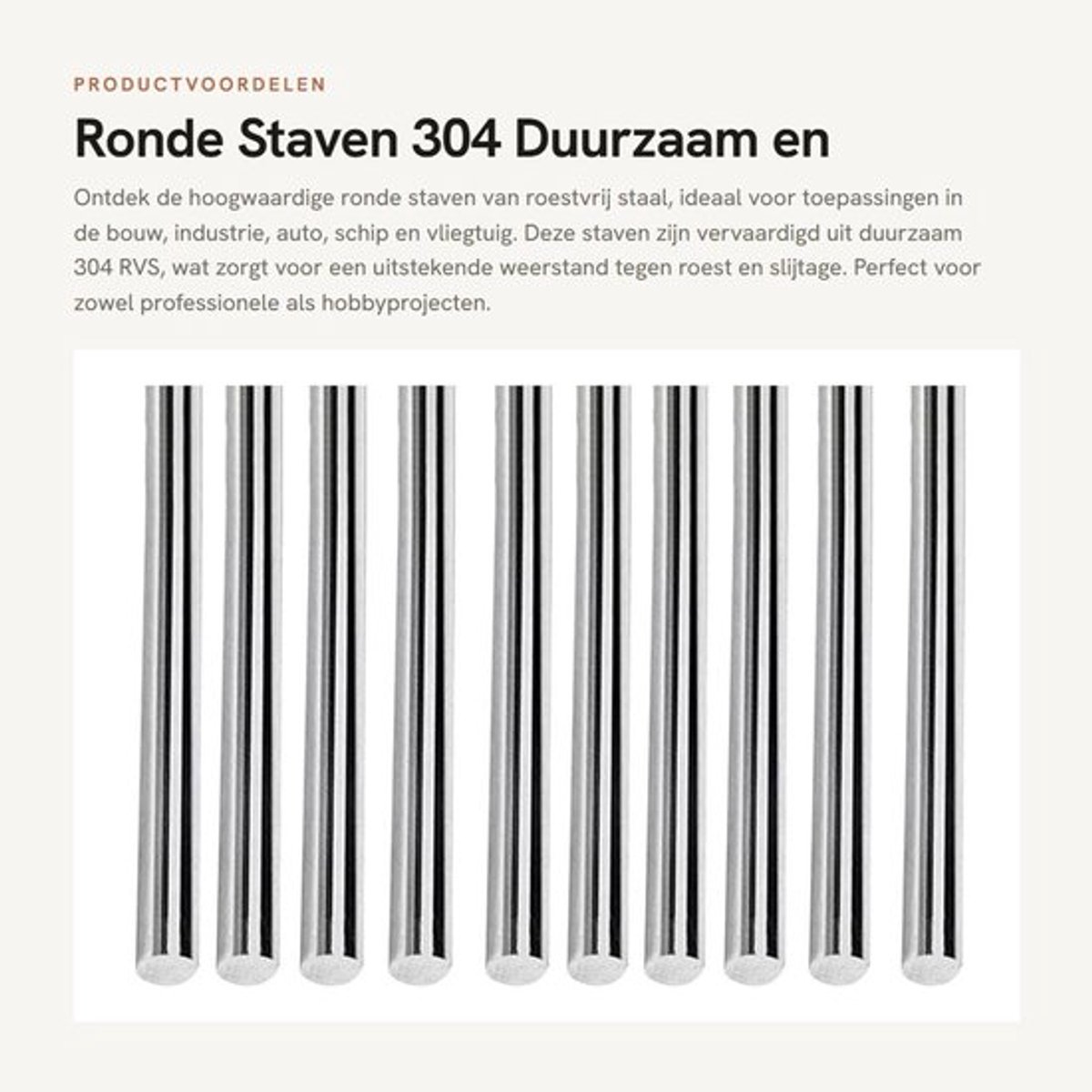 Ronde Staven 10 Stks - 304 Rvs - Roestbestendig - Duurzaam - Schachtstang - Voor Bouw/Industrie - Stalen Staven