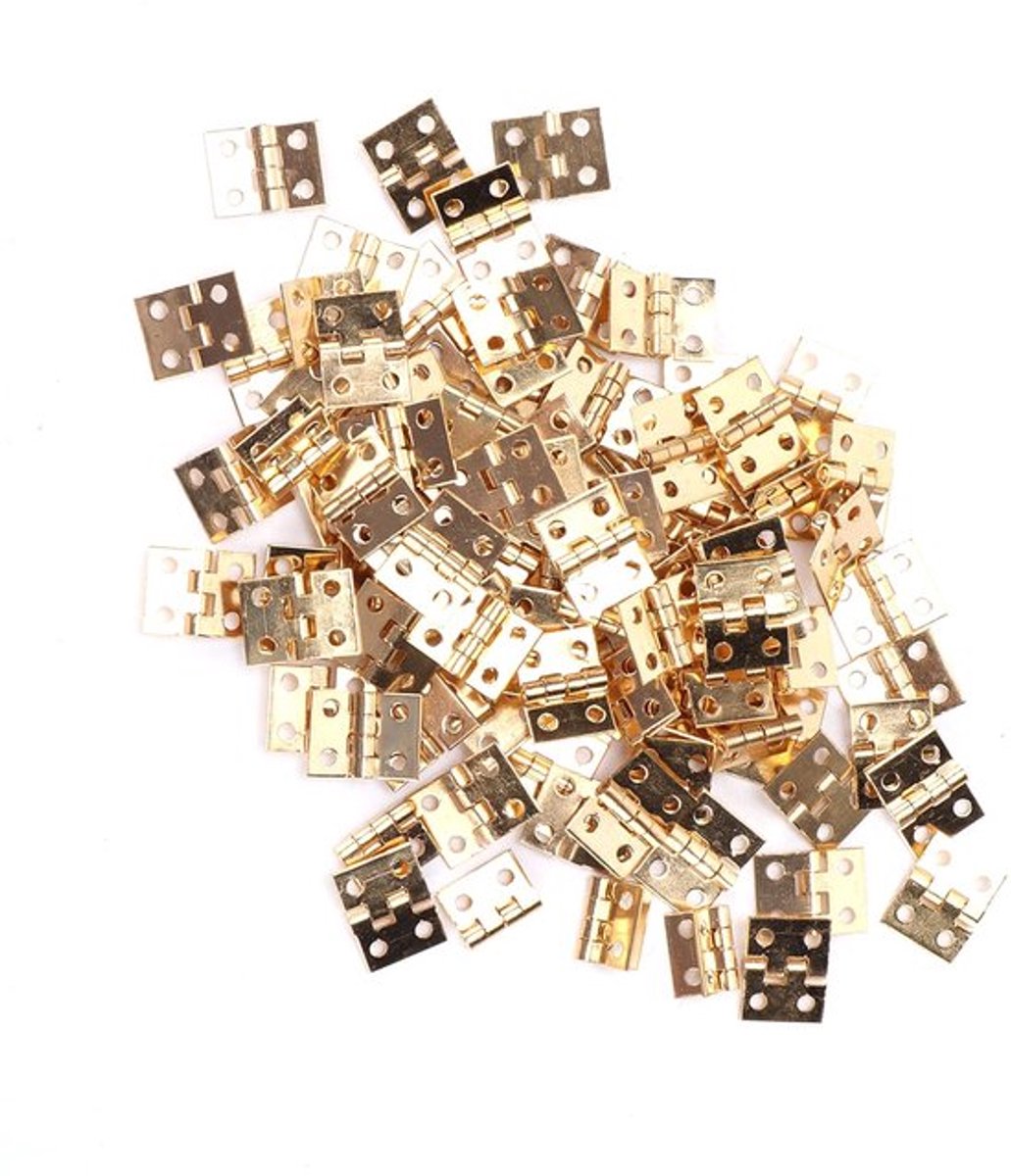 Scharnier Mini 100 Stuks - Retro Messing - Antieke Charm - Sieraden Doos - Houtbewerking - Inclusief 400 Montageschroeven - Miniatuur Scharnier