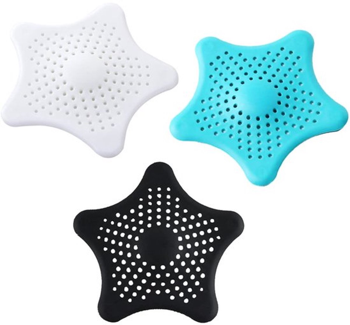 Drainagefilter - Siliconen Haarfilter - Anti-verstoppingsapparaat - Badkamer/Keuken - 3 Stuks - 15 cm Diameter - Zeestervorm - Afvoerfilter