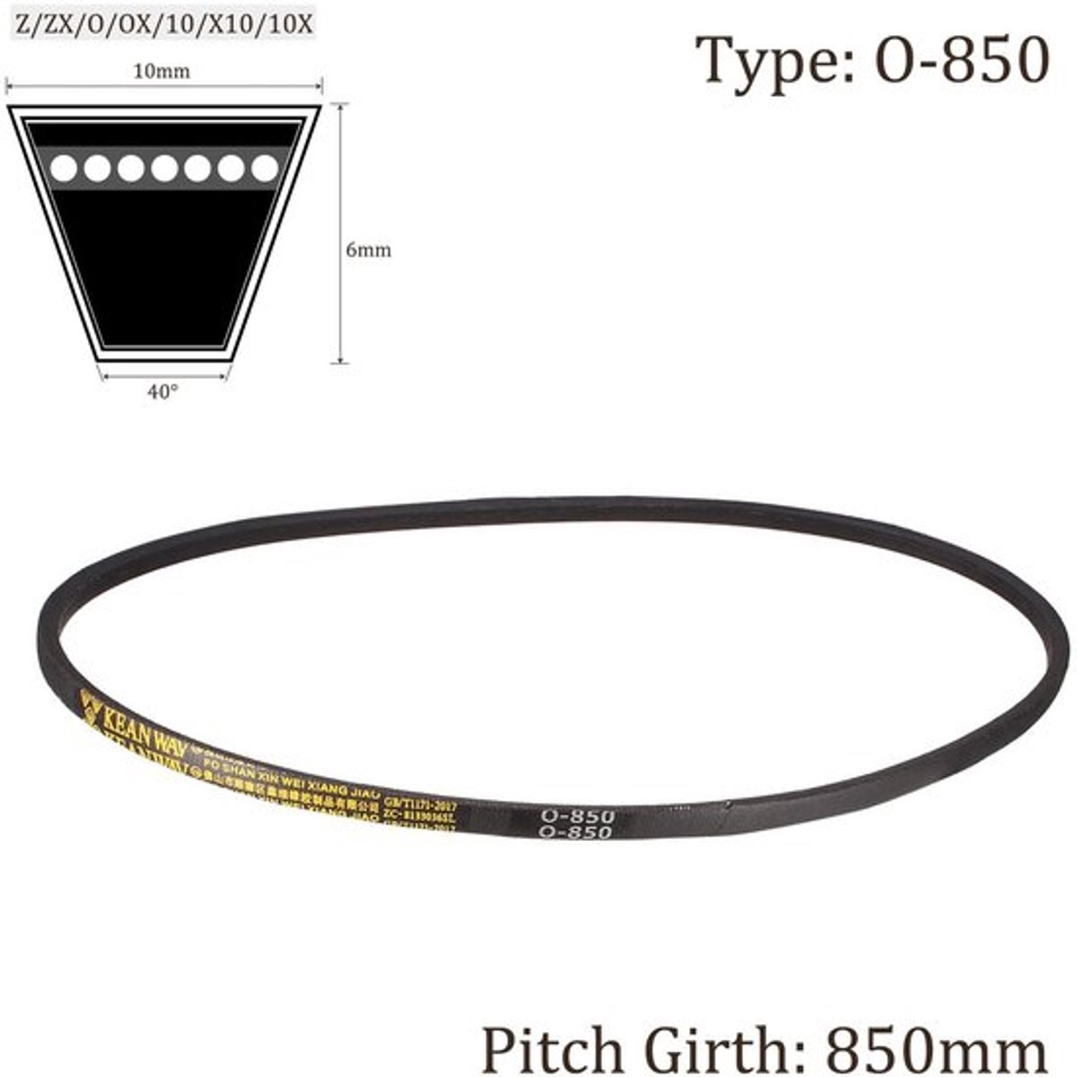 Aandrijfriem Rubberen - Staplengte 850 mm - Breedte 10 mm - Dikte 6 mm - Neopreen - Flexibel/Elasticiteit - Rubberen Riem