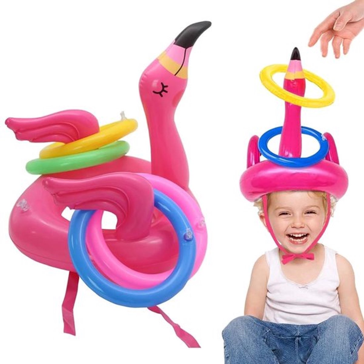 Ringwerpspel 5 Stuks - Opblaasbare Flamingo - Zwembadaccessoires - Spelletjes voor Verjaardagsfeestjes - Duurzaam PVC - Actieve Speelsfeer - Speelset