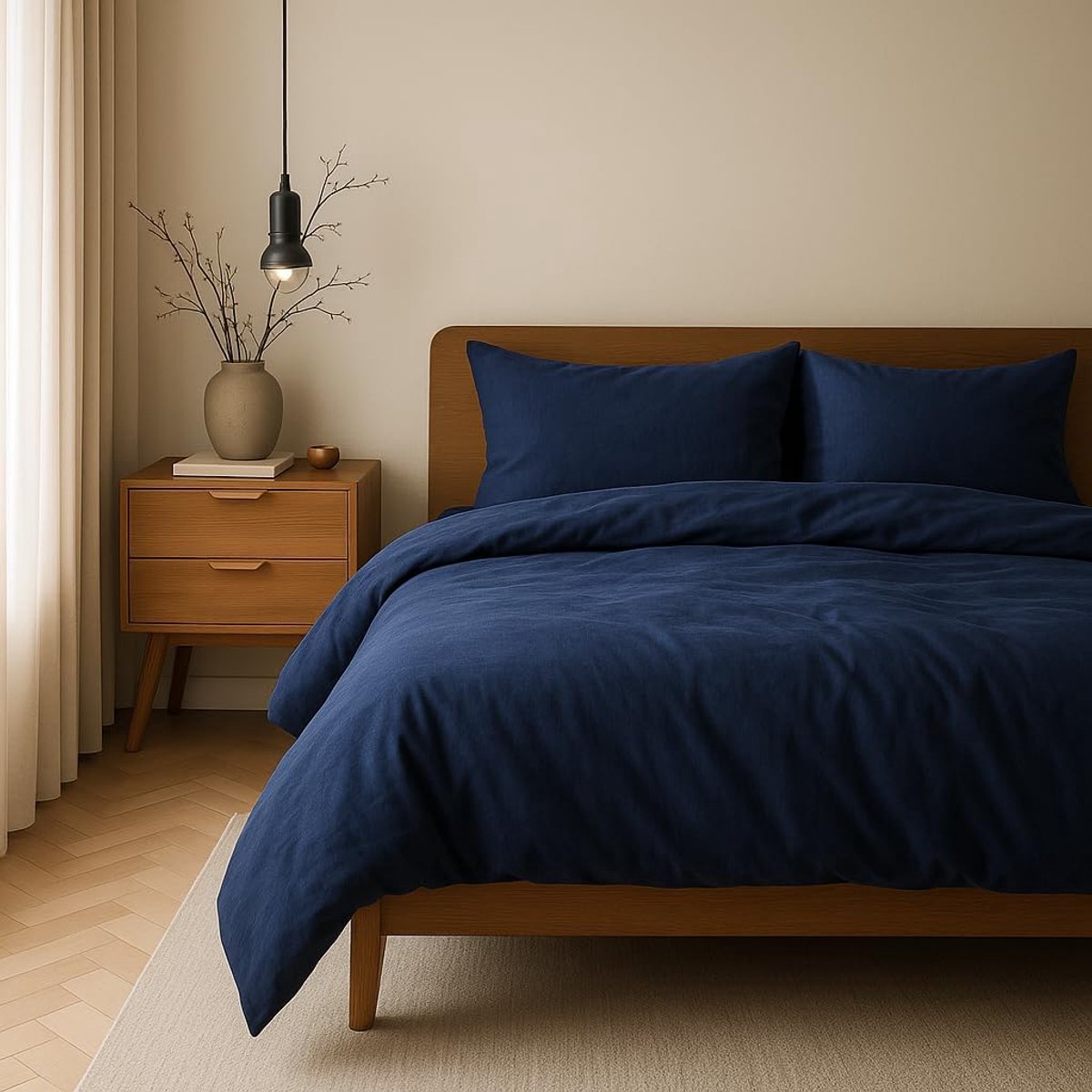 SnelShoppen - Luxe Bedlinnen Set 135 x 200 cm - 100% Katoen Dekbedovertrek met Kussensloop 80 x 80 cm - Hoogwaardige Kwaliteit - Navy Blauw - Perfect