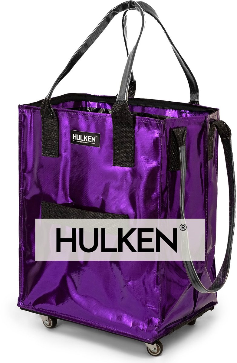 SnelShoppen - Herbruikbare boodschappentas op wielen, medium formaat, ultraviolett, opvouwbare boodschappentrolley, robuuste handgrepen, ritssluiting,