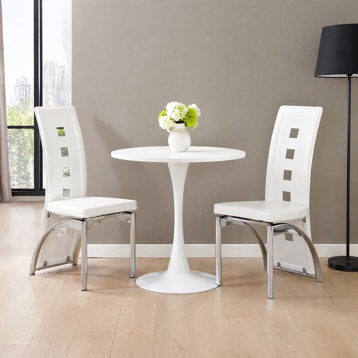 MEUNIQ Set van 2 eetkamerstoelen 102,5 cm met geometrische opengewerkte rugleuning, wit ku