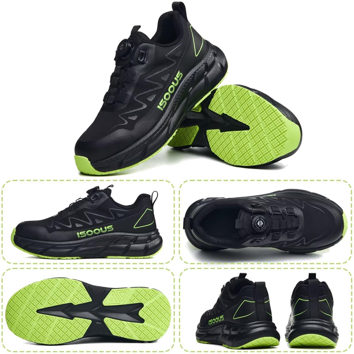 SnelShoppen - Werkschoenen Heren Dames Veiligheidsschoenen S3S Waterdichte Stalen Neus Antislip Sneakers Zwart Groen EU39 Lichtgewicht ESD voor Bouw,