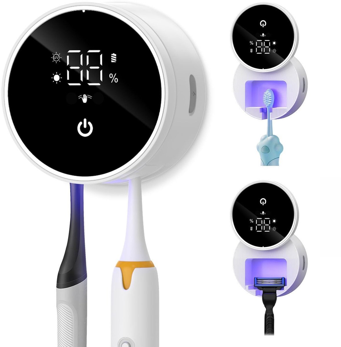 SnelShoppen - Ankilo UV-desinfecterende Tandenborstelhouder - Elektrische Tandenborstelhouder met Droogfunctie, LED-scherm, Oplaadbaar, Wandmontage, 2