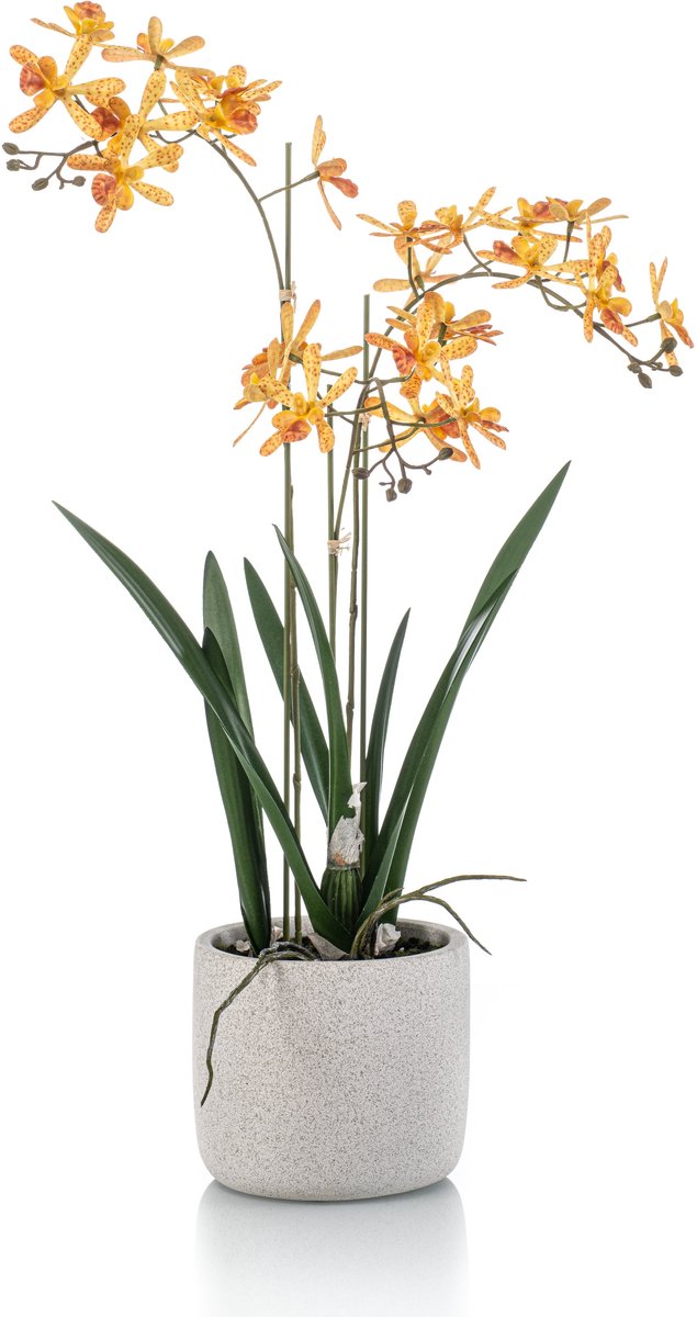 Emerald Kunstplant Orchidee in pot 56cm geel/oranje - Kunstplant voor binnen
