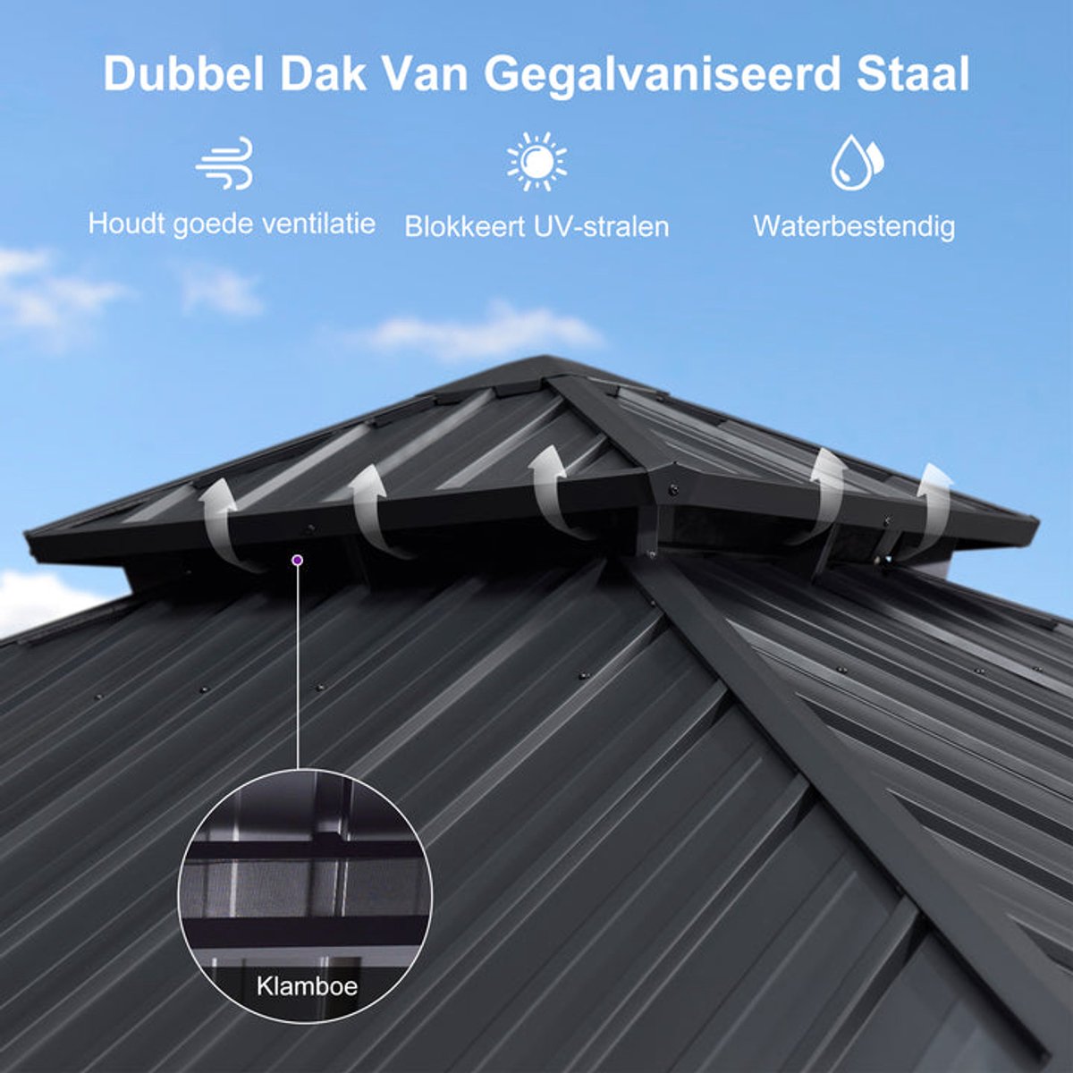 Purple Leaf Essential hardtop pavillon 6 x 3,65 m éclairage LED - gris