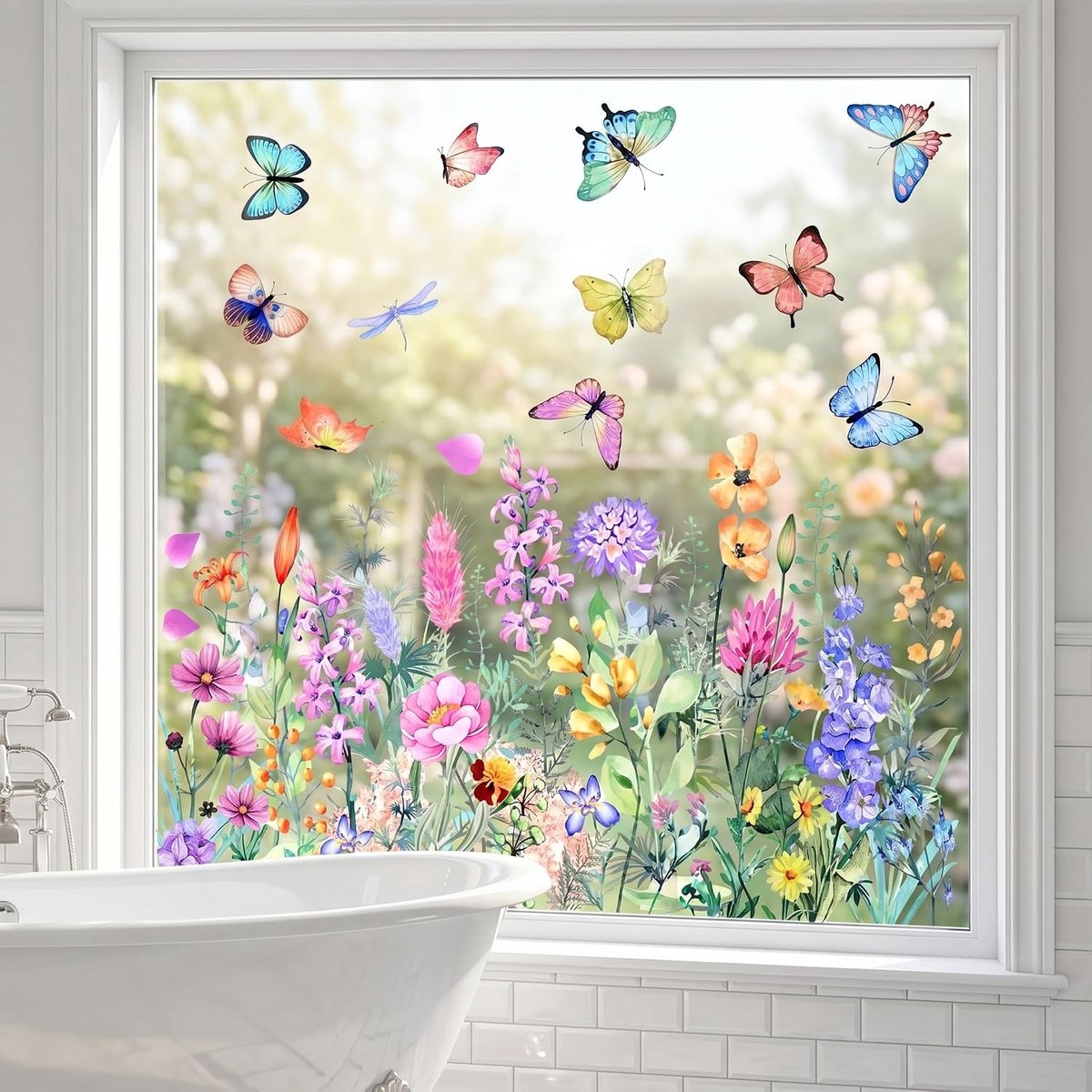 Verpakking van 1 stuk - Raamfolie - Statische raamfolie - Decoratieve raamfolie - Bloemen raamstickers - Decoratieve glasstickers - Kleurrij