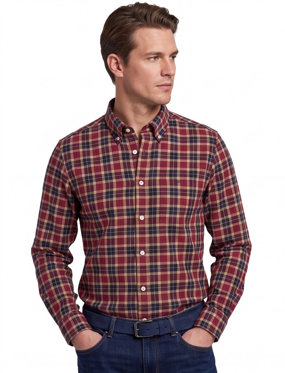Gant overhemd button-down rood geruit katoen
