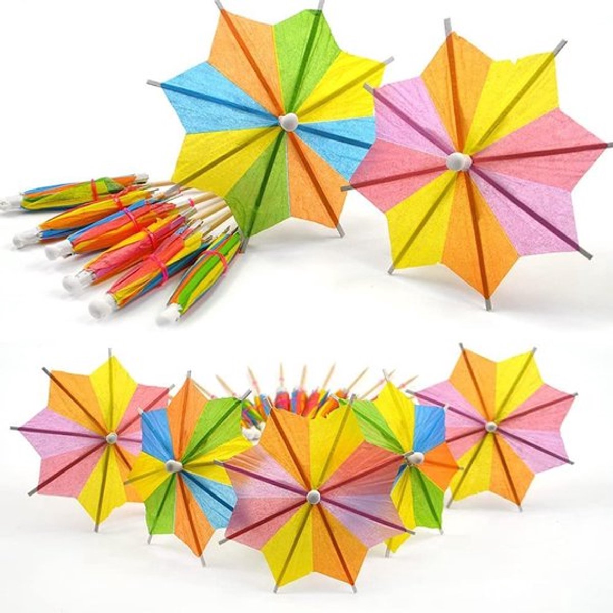 Cocktaildecoratie 50 Stuks - Cocktailparapluutjes - Feestaccessoires - Achthoekige Decoratie - Kleurrijke Paraplu's - Ideaal voor Feesten - Cocktailparaplu