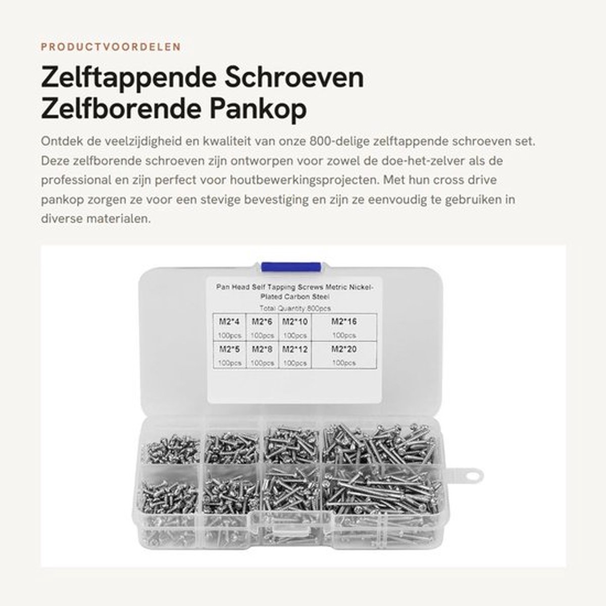 Zelftappende Schroeven 800-delig - Pankop - Houtbewerkingsbevestiging - Schroeven - Bouten - Hoge kwaliteit