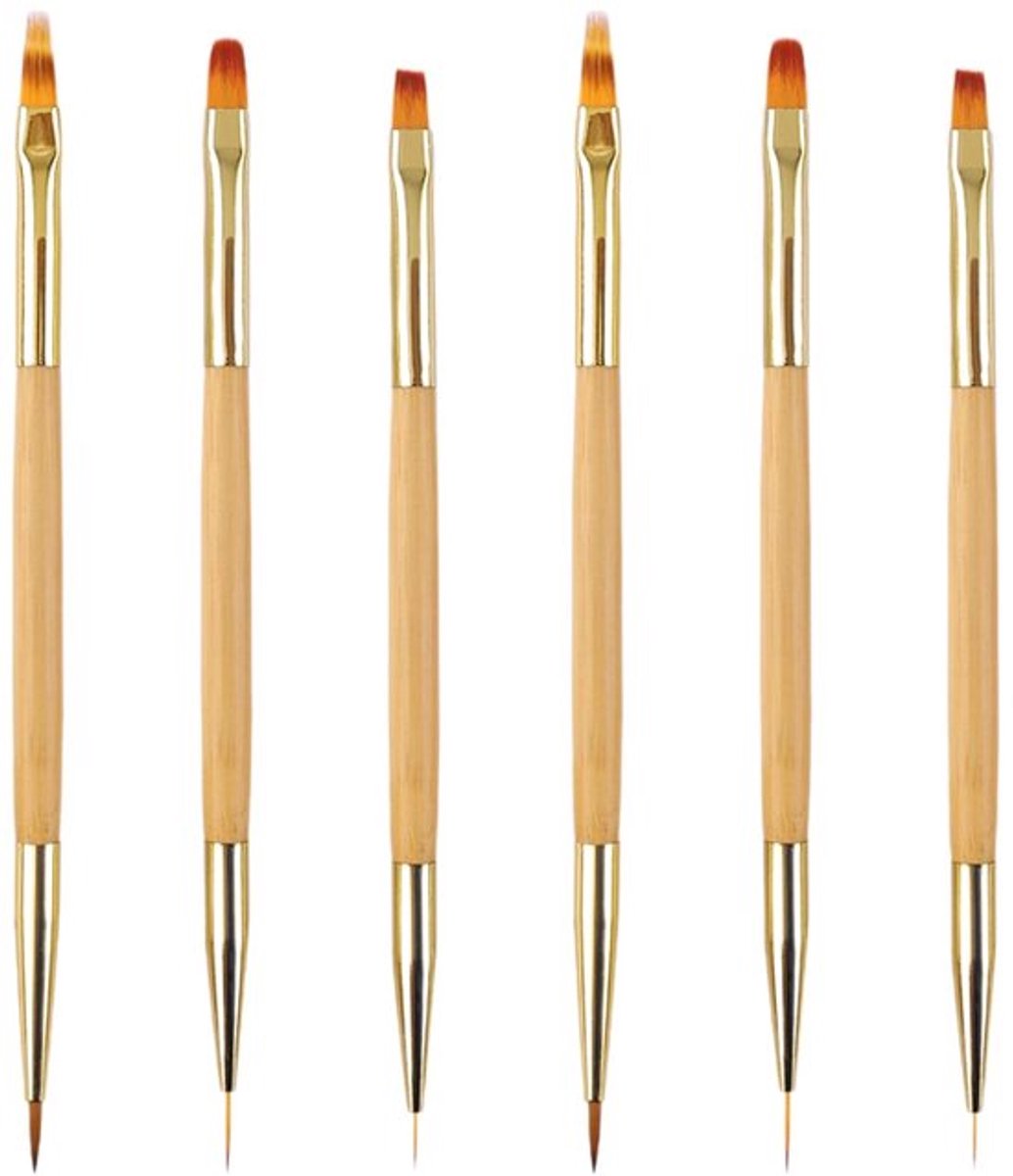Nail-Art Kwast Dubbelzijdig - 6 Stuks - Houten Nail-Art Gereedschap - Duurzaam - Multifunctioneel - Verschillende Maten - Nailartpen