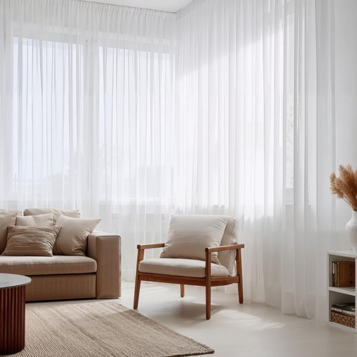 Gordijnen 400 cm breed - Effen Gordijnen - Vitrages - Verduisterend - 100% Polyester - 245 cm hoog - Vitrage