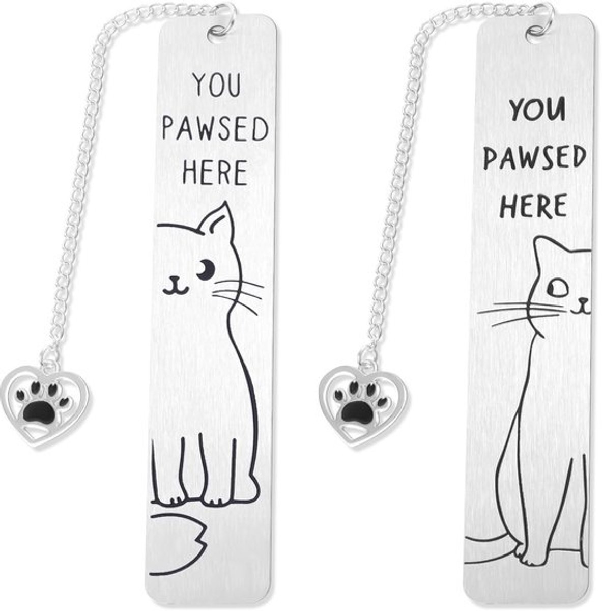 Bladwijzer Roestvrij Staal - Kattenbladwijzer - Boekenlegger - Cadeaus voor Lezers - 2 Stuks - 13 x 2,5 cm - Boekmarker