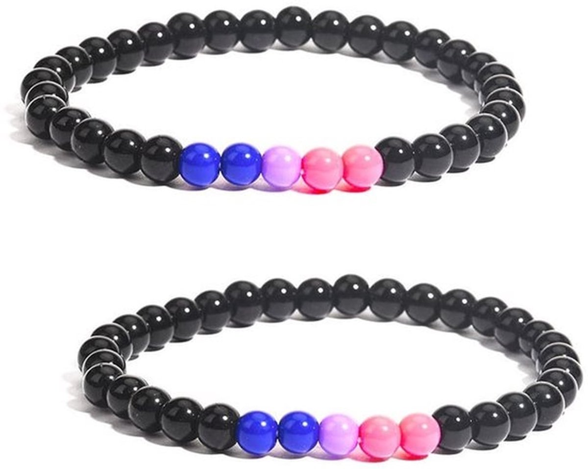 Parelarmband 2 stuks - Gekleurde Kralenarmband - Hypoallergene Armband - Eenvoudig/Modieus Ontwerp - 6 mm Kralen - Geschikt voor Dagelijks Gebruik