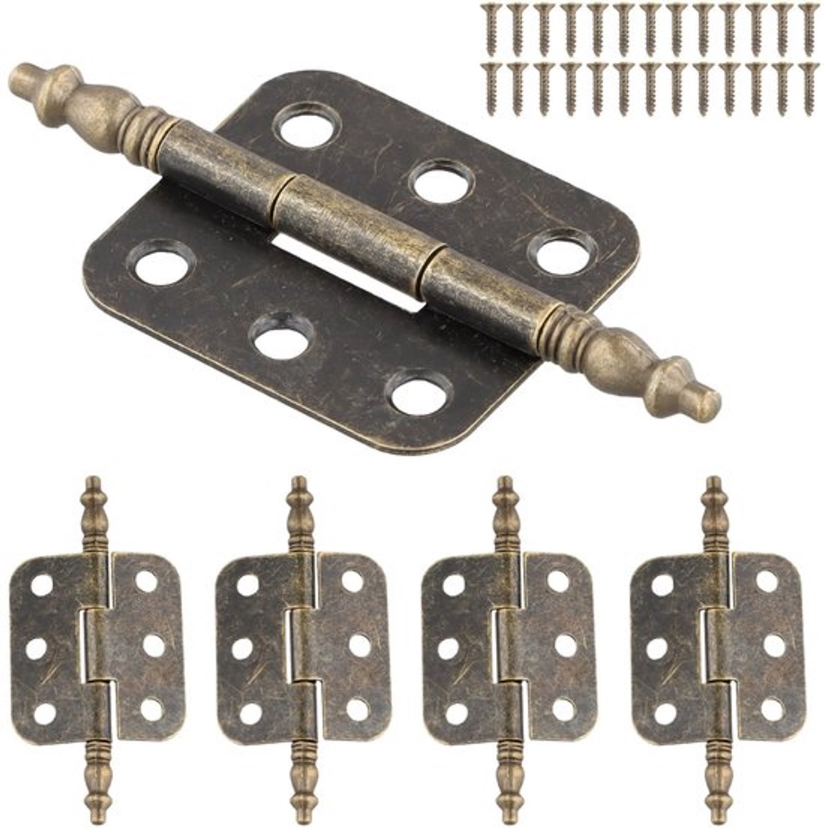 Scharnieren Retro - 4 Stuks - 70 x 35 mm - Zinklegering/Ijzer - 10 kg Capaciteit - 6 Gaten - Corrosiebestendig - Deurscharnier