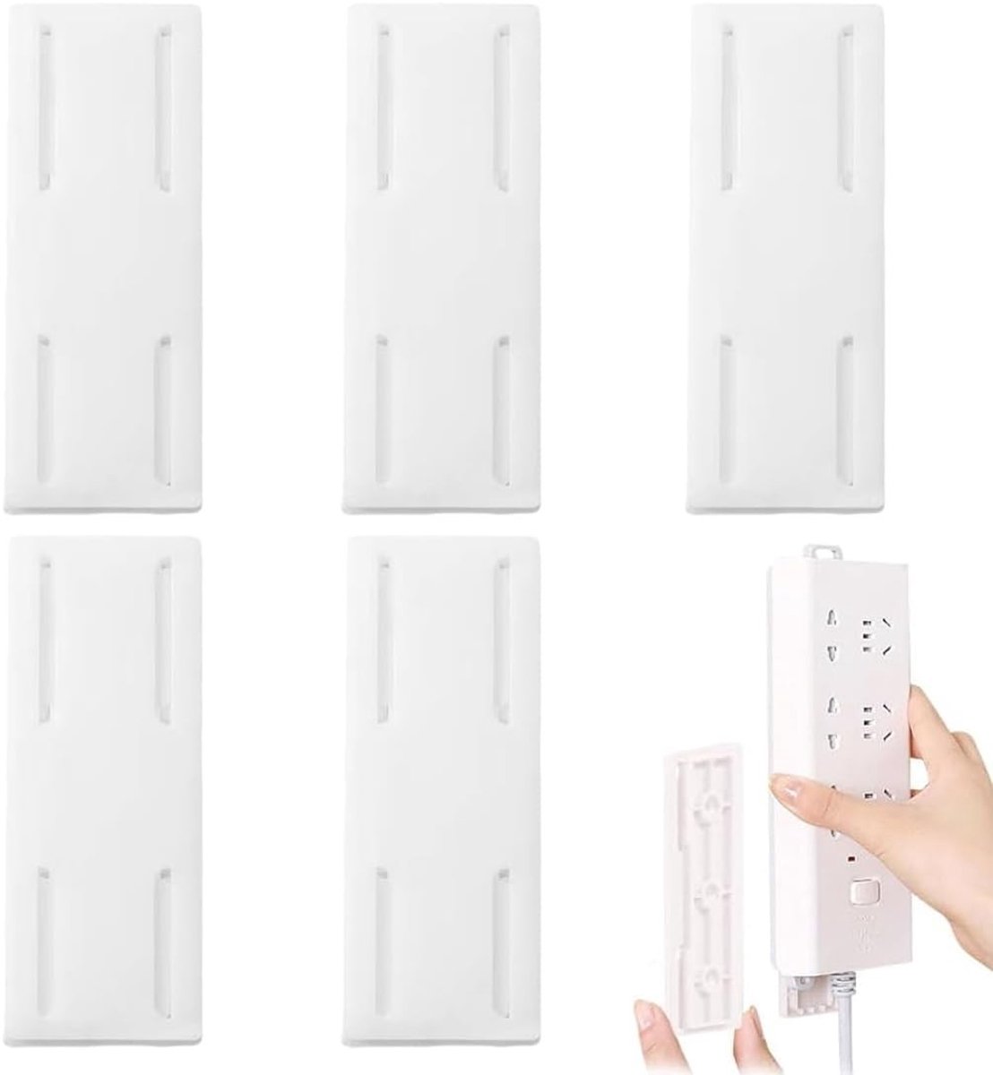 Set van 5 Zelfklevende Basisbeugels, Universele Stekkerstrips, Kabelorganizer voor Bureau en Thuiswerkplek