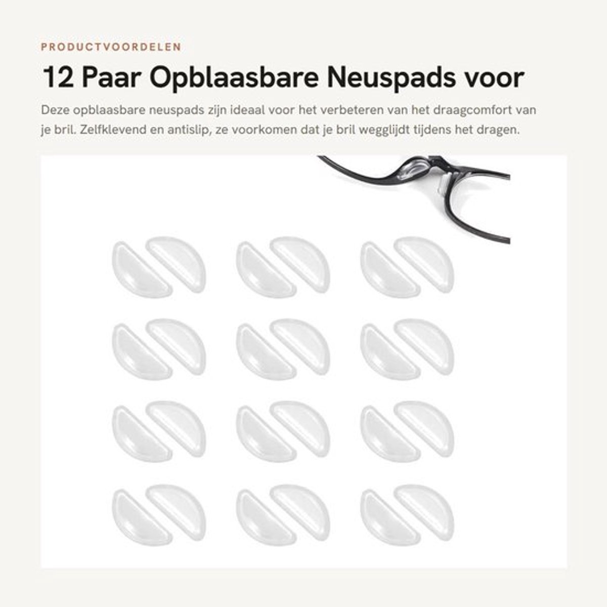 Neuspads Siliconen - Zelfklevend - Antislip - 12 Paar - Dikte 3,5 mm - Wegwerp Neuspads - Brilpads
