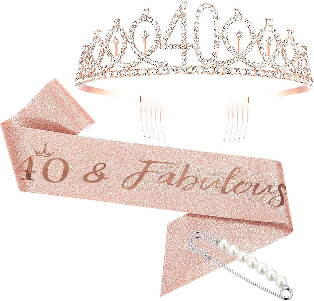 Verjaardagskroon voor meisjes, 40 cm, met diamantlook, plastic, roze, feestaccessoire voor verjaardagsfeestjes