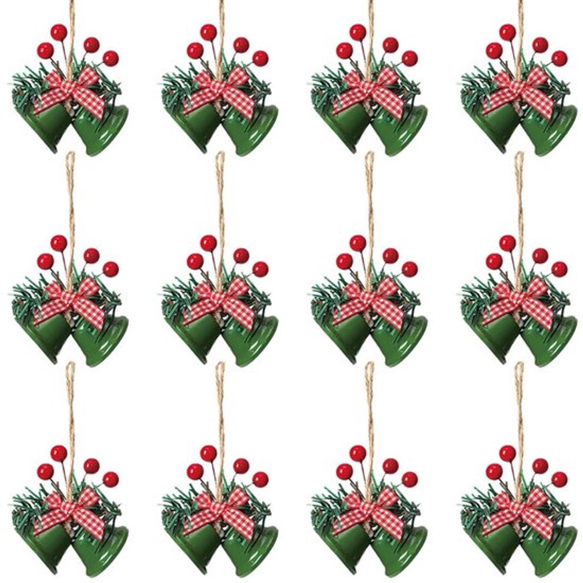 Kerstklok - 12 Stuks - Metalen Jingle Klokken - Ornamenten met Hulstbessen - Hangende Decoratie - Voor Kerstkransen - Kerstdecoratie