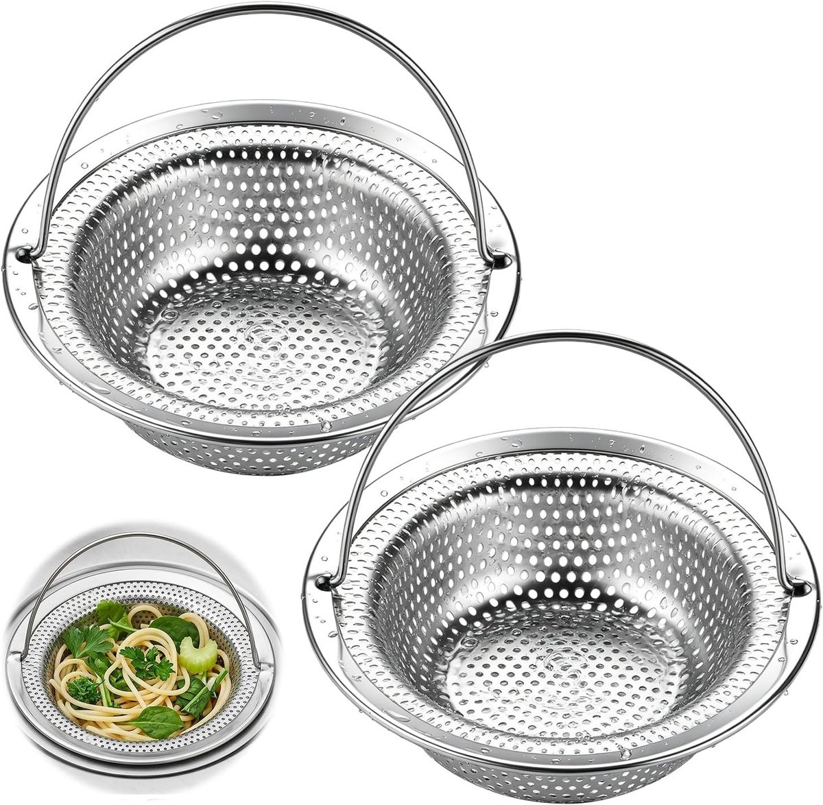 RVS Spoelbakzeefje met Handvat, Set van 2, Ideaal Afvoerzeefje voor Keuken en Douche, Buitendiameter 11cm, Vaatwasmachinebestendig