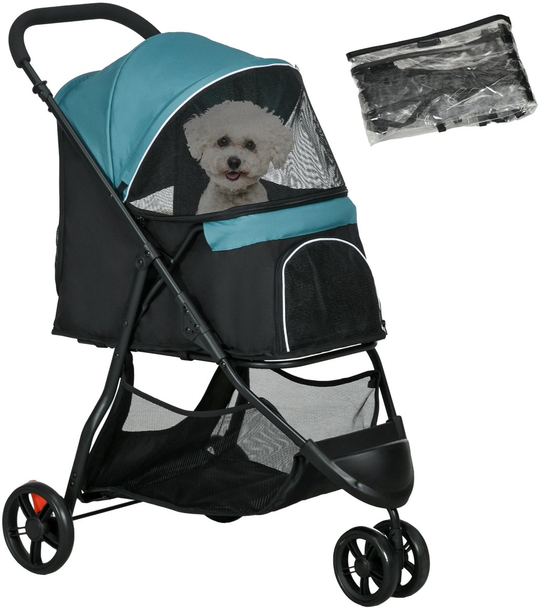 Hondenbuggy – Dierenwagen met Regenhoes voor Kleine Honden & Katten – Groen
