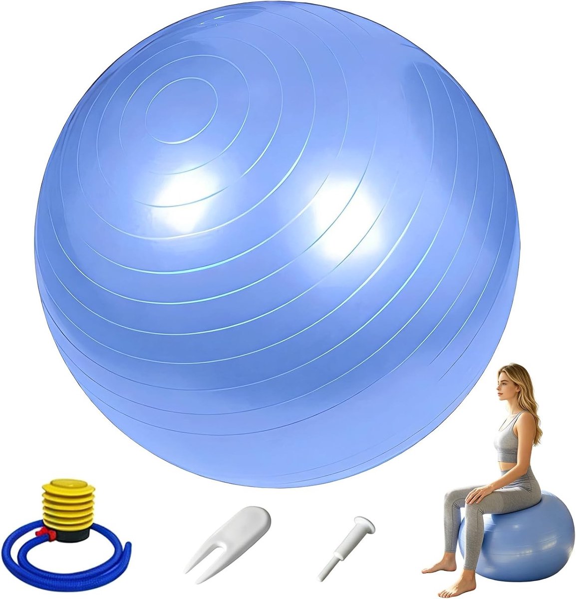 Antislip gymnastiekbal voor pilates en yoga, inclusief inflator, ergonomisch en extra dik, 55 cm, ideaal voor thuis en kantoorgebruik