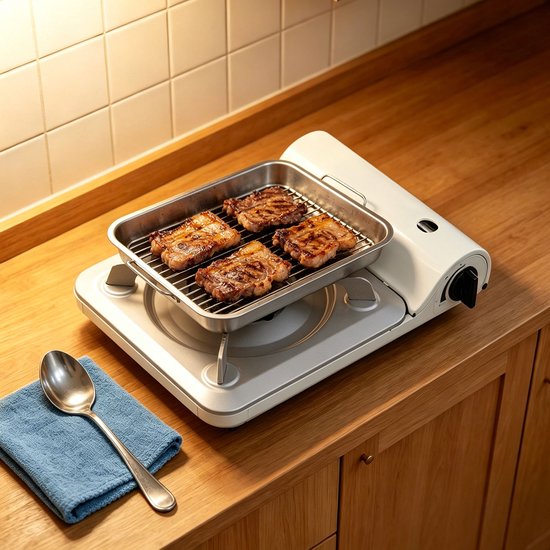 Campingkooktoestel BBQ-Grill Op Butaangas Campingkoker Grill Stove Voor Buiten Wandelen 33*25.5*7cm — afbeelding 4