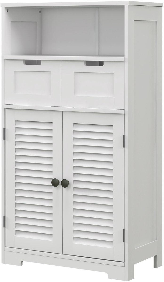 Badkamermeubel kast 2 deuren verstelbare plank 2 laden nis 61 x 30,5 x 109,5 cm wit
