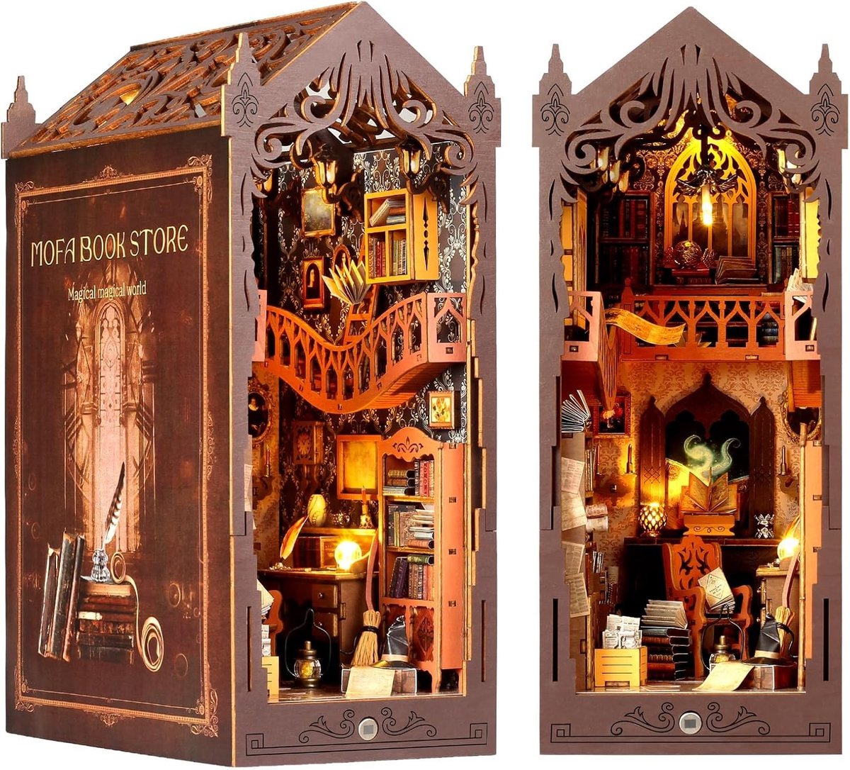 Unieke Boekenkast Decoratie met LED Verlichting, 3D Minifiguur Set voor Volwassenen en Tieners - Perfect Cadeau voor Kerst of Verjaardag, Creatieve Houten Puzzel