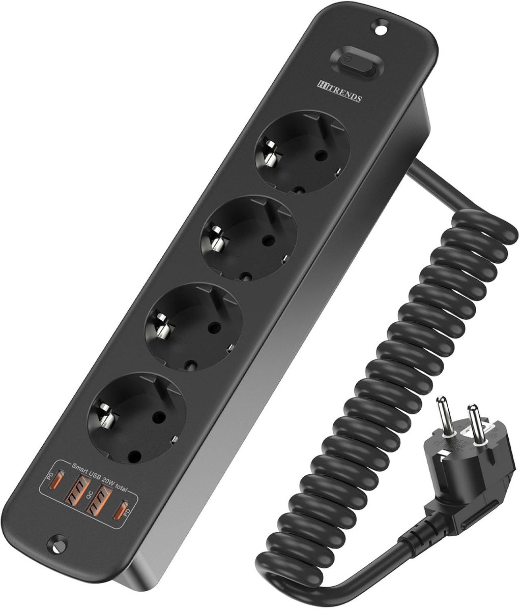 SnelShoppen - Tabletop Retractable Socket met USB C, 4-Weg Ingebouwde Stopcontacten, Powerstrip voor Keuken, Werkplek, Camping en Feesten, Compact en