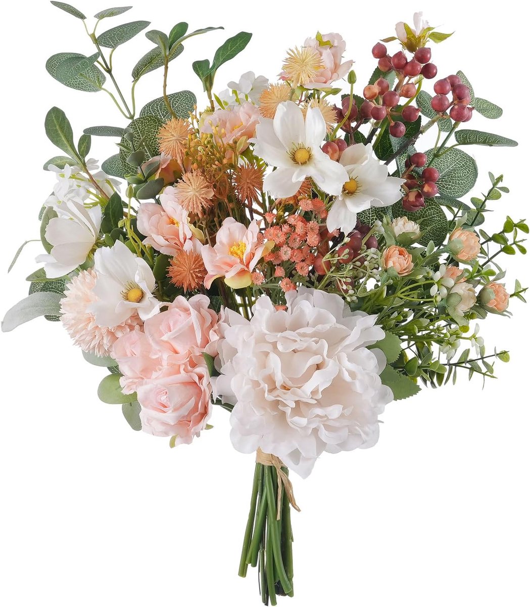 SnelShoppen - Kunstzijden Boeketten met Rode Bessen, Kosmos, Sneeuwkers, Chinese Roos, Paardenbloem, Babyadem, Eucalyptus, Pioenroos, Rozen 43,2 cm vo