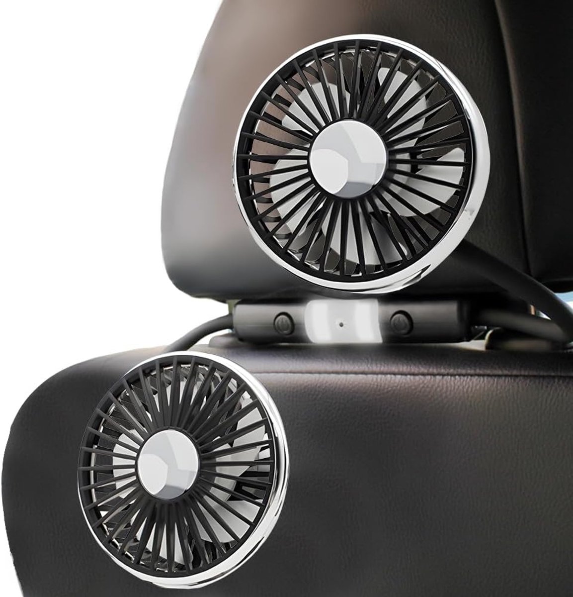 SnelShoppen - KQWVZ Autoventilator met Dubbele Kop voor Auto, Vrachtwagen en SUV - Koelventilator met 3 Snelheden en 360 Graden Rotatie - Ideaal voor