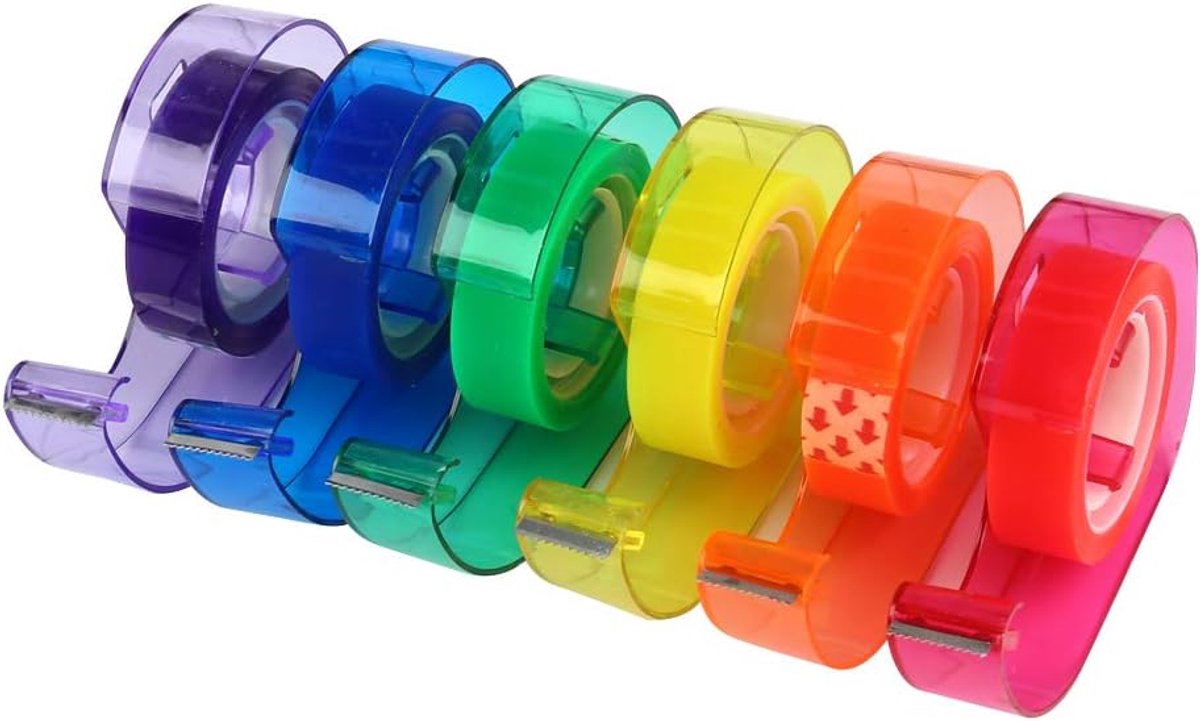 Tape Dispenser met gekleurde tapes - 6 stuks - perfect voor kunst en creativiteit - handige en kleurrijke toevoeging - ShopVlot