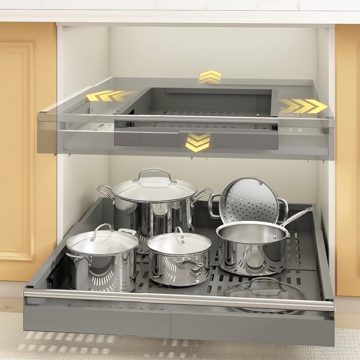 SnelShoppen - 2 Stuks Uitschuifbare Keukenlade, Telescopische 4-Richtingen Organizer, Verstelbare Breedte 33-53cm, Diepte 41-61cm, Metalen Kastlade me