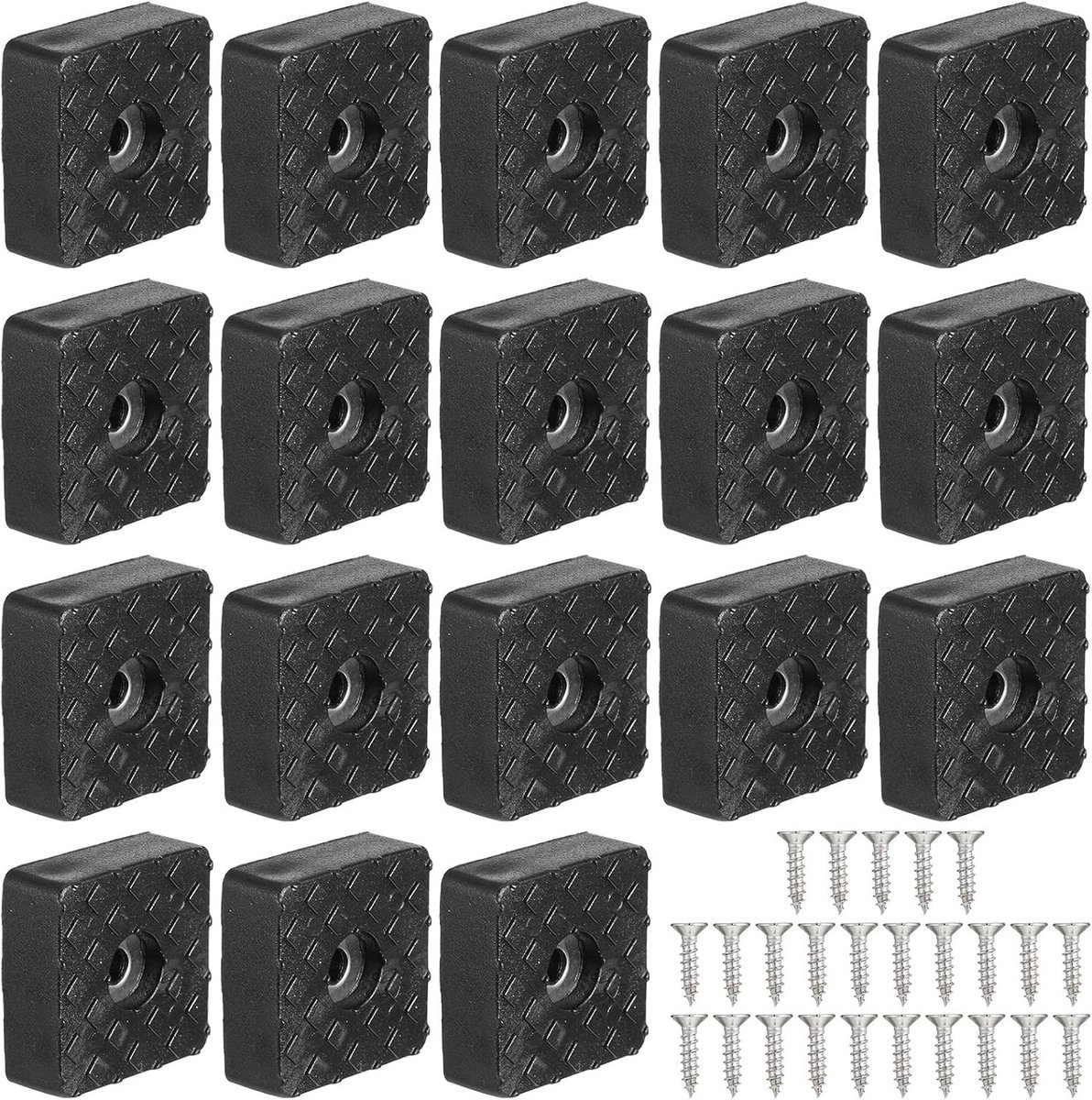 18 stuks rubberen voetjes, schroefbaar, 30 x 30 x 10 mm, zwart, antislip, meubelbeschermin