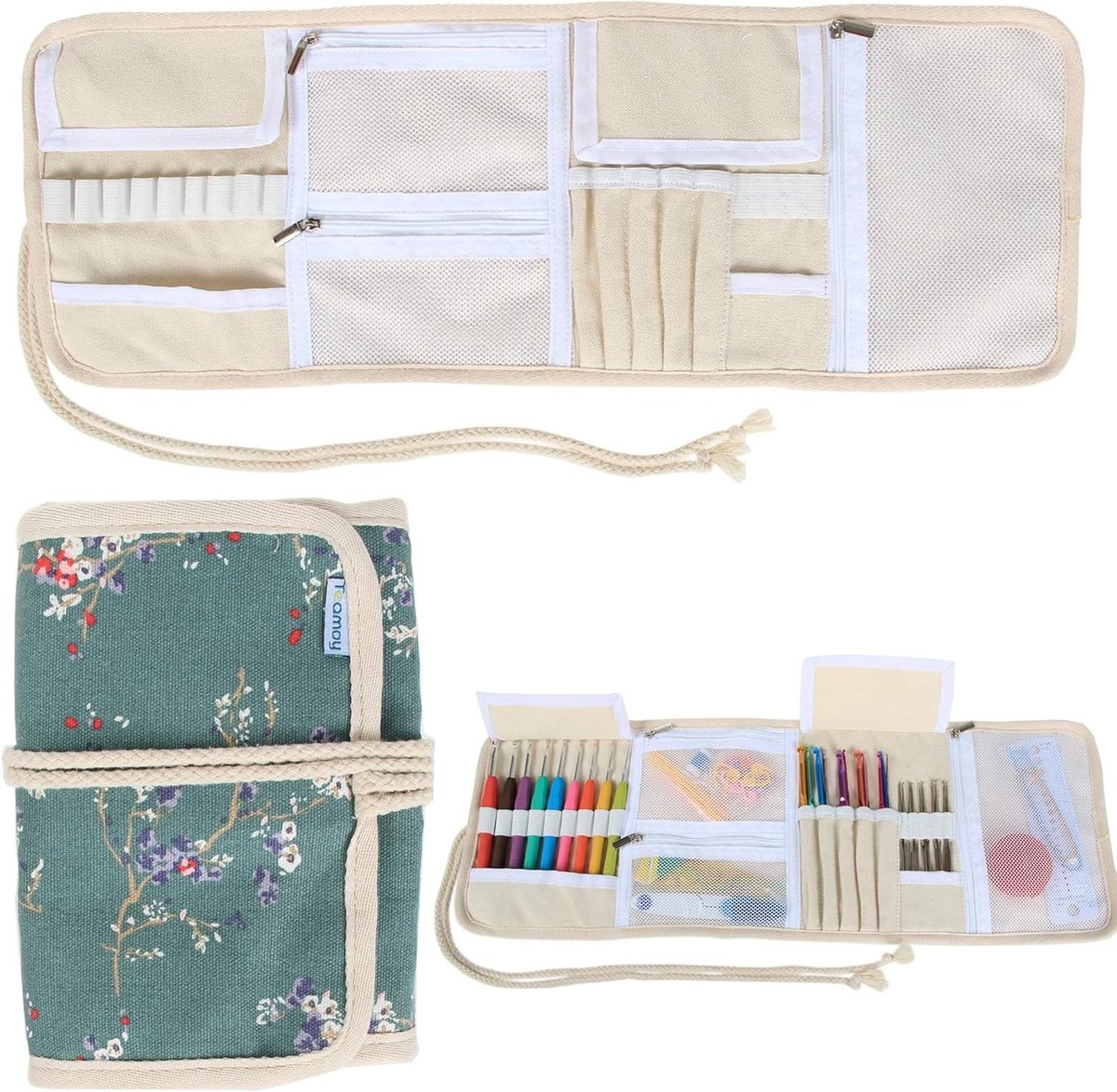Ergonomische haakset voor haken en breien, canvas draagtas, organiser, ideaal voor onderweg, inclusief naalden en accessoires