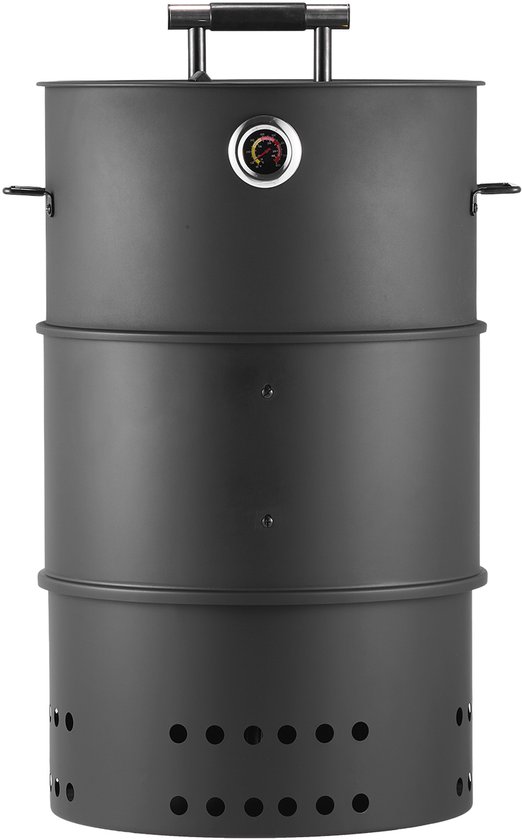 Rookoven, 470mm, Houtskoolbarbecue met Gecoat Stalen Vat, Voorzien van 2 Grillroosters, Ophangstang, 6 Haken en Thermometer, Perfect voor Tuinfeesten en Terrasgebruik — afbeelding 2