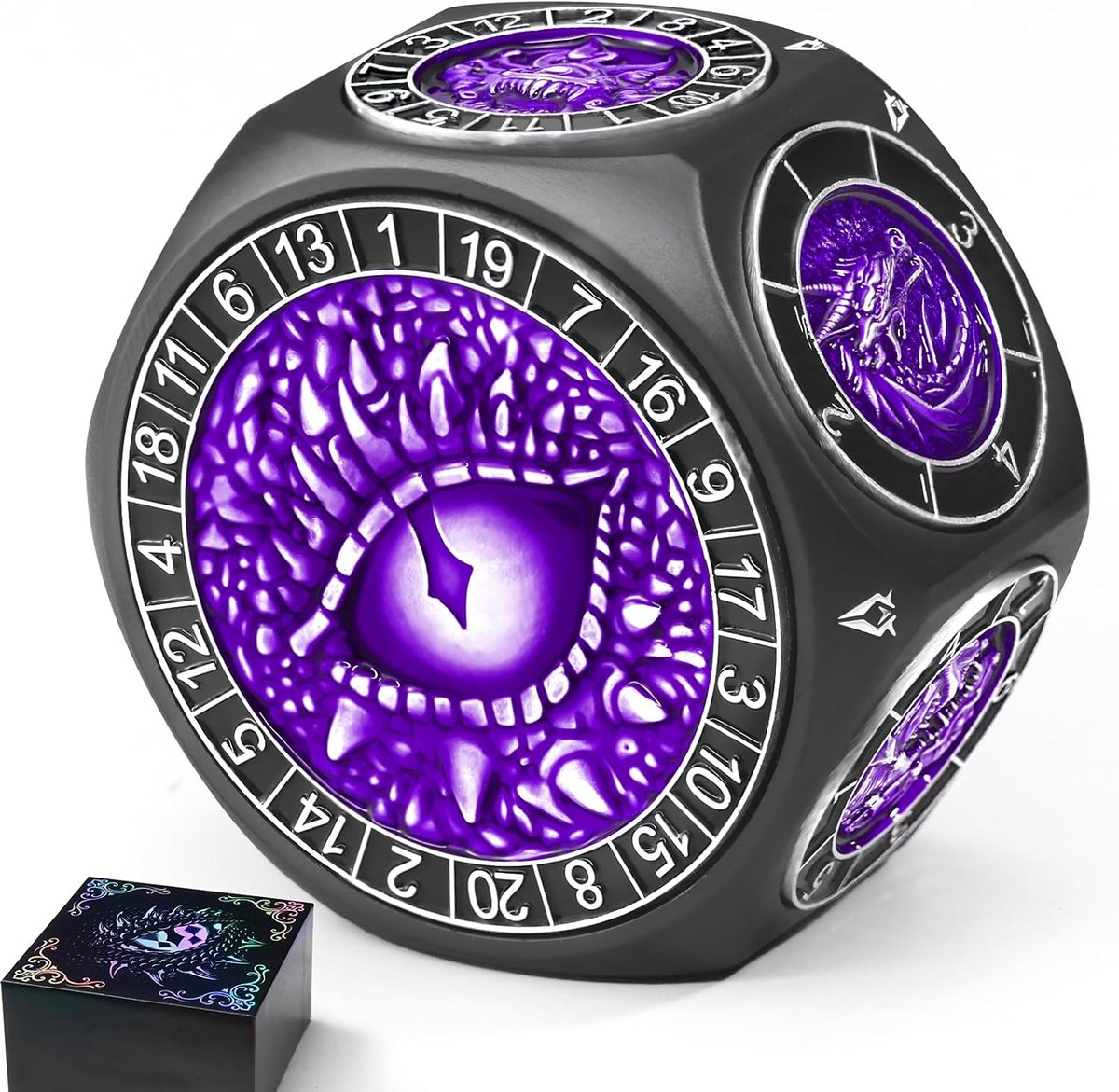 SnelShoppen - 8-in-1 DND Dobbelstenen Set - Metalen Spinner Dobbelstenen met Dubbele D20, 3D Monster Gravure, Zwart Paars - Perfect voor TTRPG, Dungeo