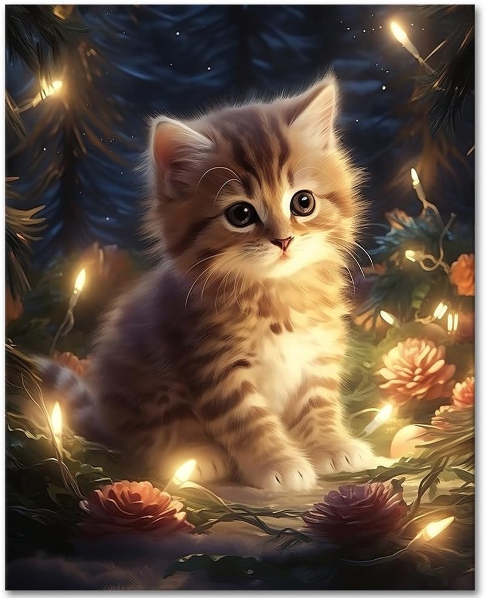 SnelShoppen - Schilderen op Nummer - Schattige Kat - Acryl 40 x 50 cm - Compleet Schilderpakket met Penselen en Verf - Perfect voor Kinderen en Volwas