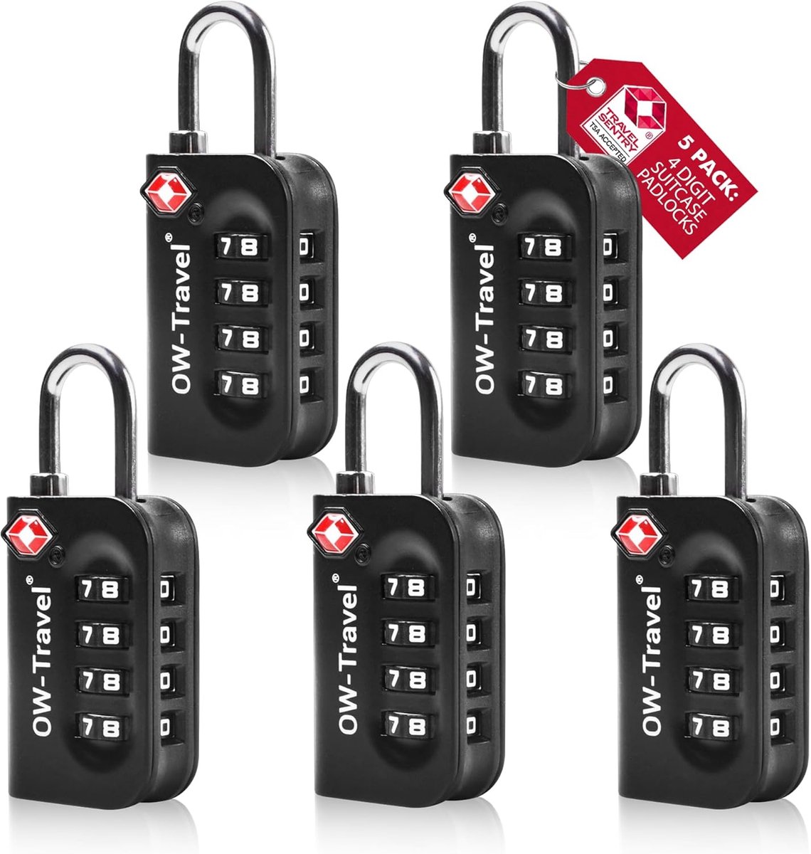SnelShoppen - OW-Travel TSA Slot Cijferslot 4 Cijfers - Zwart Bagageslot voor Koffers - Veiligheidsoplossing voor Reizen, Vakanties, Camping en Meer -